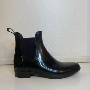 J Crew Black Chelsea Rain Boots, Size 8